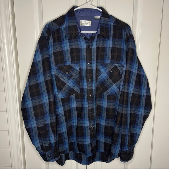 Vintage Sears Roebuck Wool Blend Blue Plaid Shirt  Chore Jacket Size XL Work - Picture 1 of 5